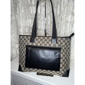GUCCI Tote Bag GG Canvas BEIGE All-over Pattern Shoulder ladies used Italy